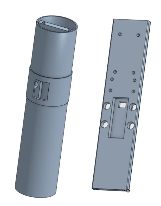 Onshape model of the avionics bay tube and flight computer mounting sled